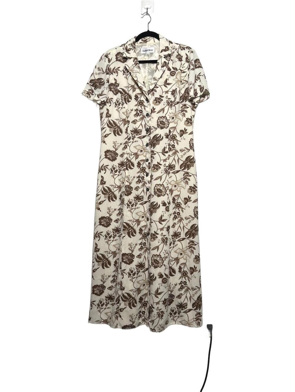Vintage Cream and Brown Floral Print Button-Up Dress Large - Picture 1 of 6